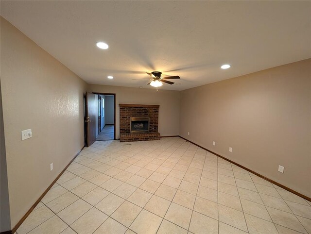3207 Lois Arlene Cir, Moore, OK 73160 - unfurnished living room with recessed lighting, a fireplace, baseboards, and ceiling fan