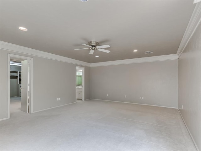 13504 Fox Creek Dr, Oklahoma City, OK 73131 - unfurnished room featuring ceiling fan, crown molding, light carpet, baseboards, and recessed lighting