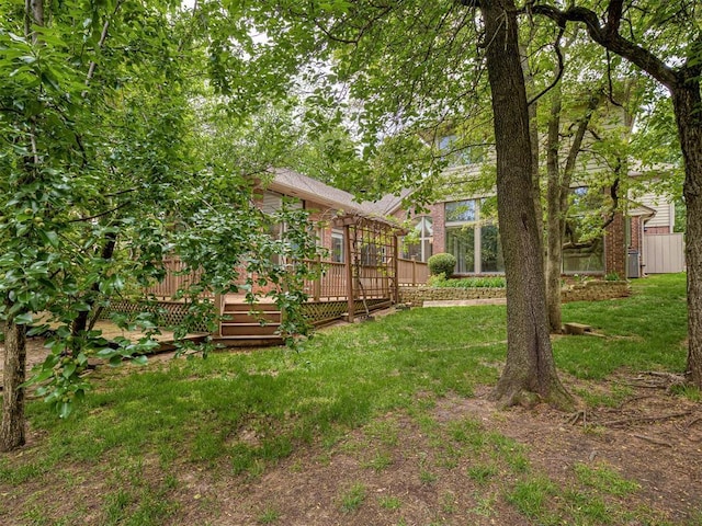 13504 Fox Creek Dr, Oklahoma City, OK 73131 - view of grassy yard featuring a wooden deck