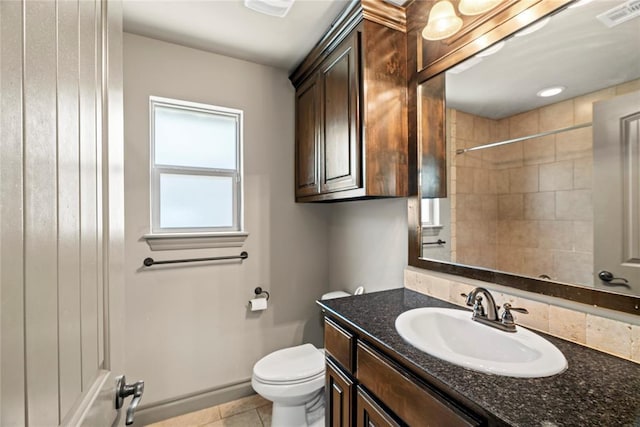 2828 Ryder Dr, Yukon, OK 73099 - full bathroom featuring visible vents, vanity, a shower, toilet, and tile patterned floors