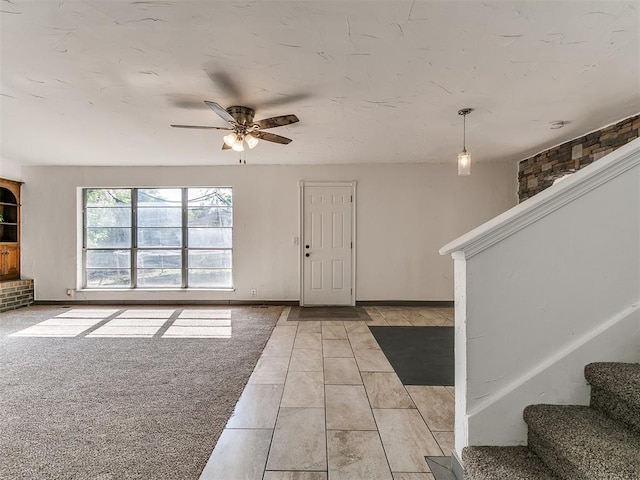 11609 Windmill Rd, Oklahoma City, OK 73162 - entrance foyer featuring light tile patterned flooring, baseboards, stairs, and ceiling fan