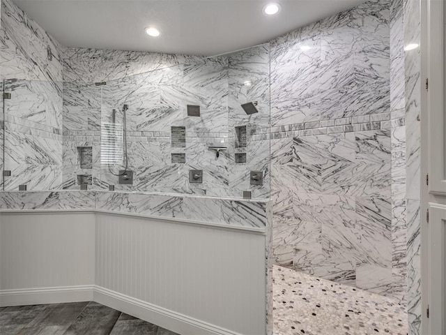4216 Two Lakes Ave, Norman, OK 73072 - bathroom featuring a marble finish shower and recessed lighting