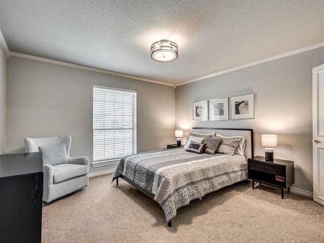 4216 Two Lakes Ave, Norman, OK 73072 - bedroom featuring crown molding, light colored carpet, and a textured ceiling