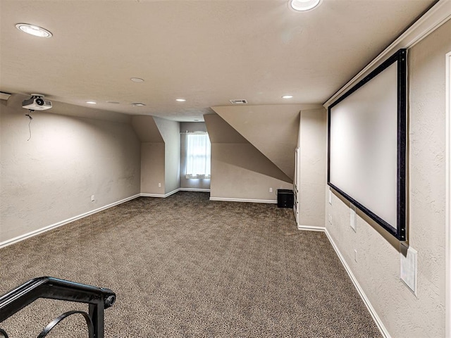 bonus room with recessed lighting, baseboards, visible vents, and dark colored carpet