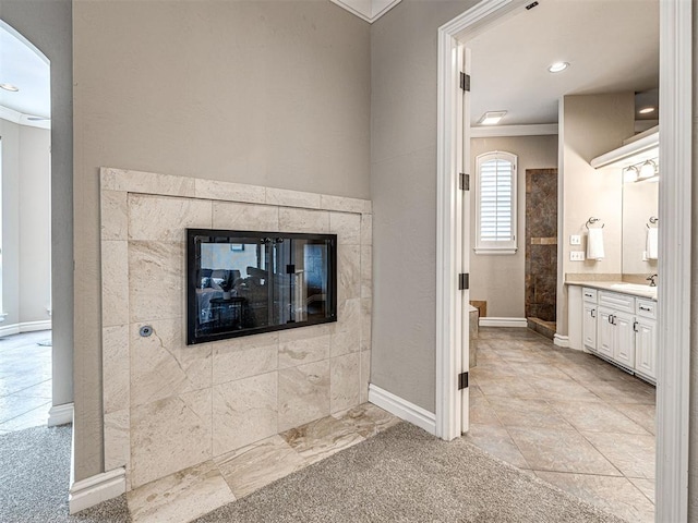 12505 Shire Ln, Oklahoma City, OK 73170 - detailed view of ornamental molding, recessed lighting, and arched walkways