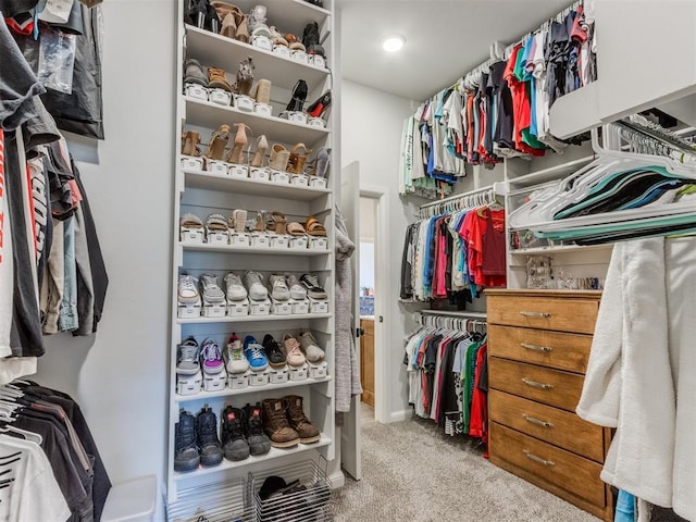 walk in closet featuring carpet floors