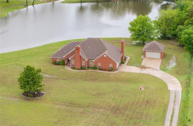 bird's eye view featuring a water view