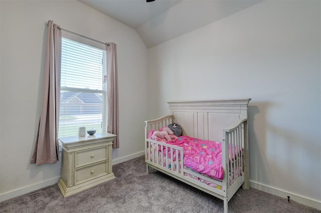13513 NW 1st St, Yukon, OK 73099 - bedroom featuring carpet floors, baseboards, and lofted ceiling