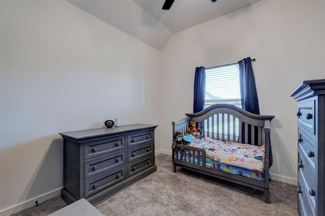 13513 NW 1st St, Yukon, OK 73099 - carpeted bedroom with baseboards, ceiling fan, and lofted ceiling
