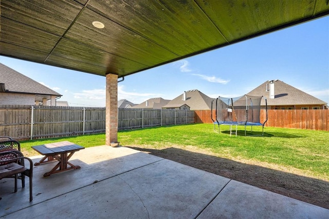 13513 NW 1st St, Yukon, OK 73099 - view of patio with a fenced backyard and a trampoline