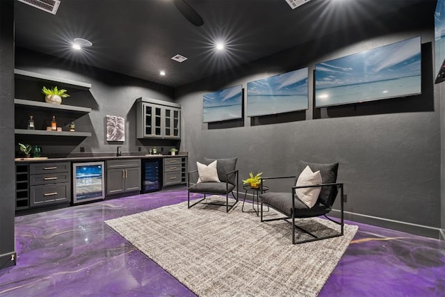1233 Collis Ct, Newcastle, OK 73065 - indoor wet bar featuring beverage cooler, recessed lighting, and a textured wall