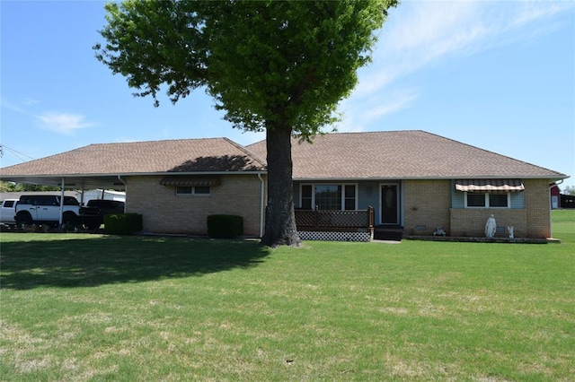1400 S Indian Meridian Rd, Choctaw, OK 73020 - ranch-style home featuring brick siding, a front yard, and an attached carport