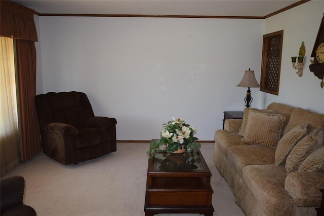 1400 S Indian Meridian Rd, Choctaw, OK 73020 - living area with ornamental molding, baseboards, and light carpet