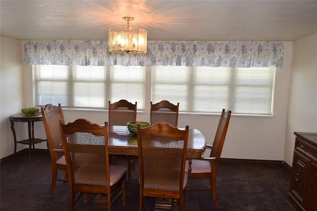 1400 S Indian Meridian Rd, Choctaw, OK 73020 - carpeted dining room with baseboards and a notable chandelier
