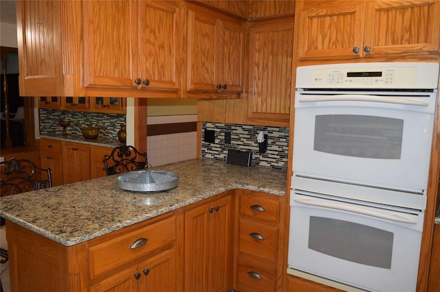 1400 S Indian Meridian Rd, Choctaw, OK 73020 - kitchen with double oven and brown cabinets