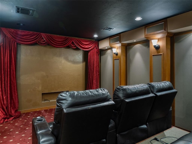 3025 Pine Ridge Rd, Oklahoma City, OK 73120 - carpeted cinema room with baseboards, visible vents, and recessed lighting