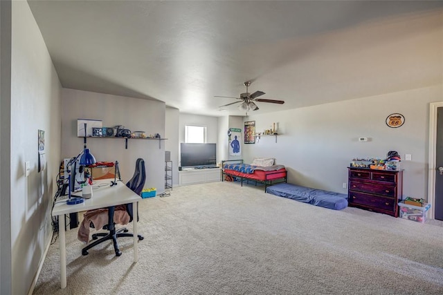 office area featuring a ceiling fan and carpet flooring