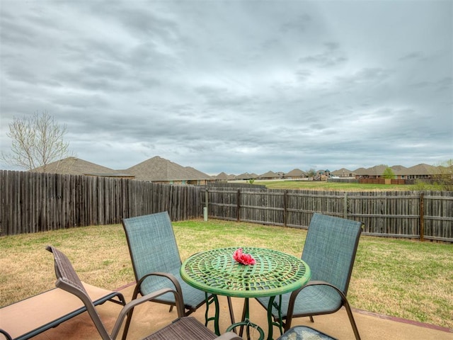 view of patio featuring a fenced backyard and a residential view