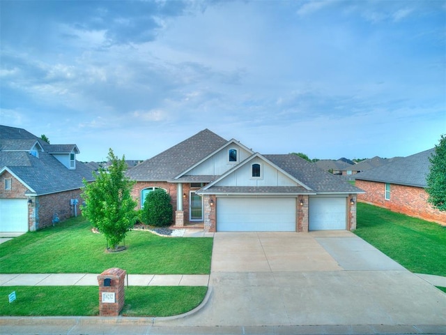18232 Scarborough Dr, Edmond, OK 73012 - traditional home with an attached garage, a front lawn, concrete driveway, brick siding, and roof with shingles