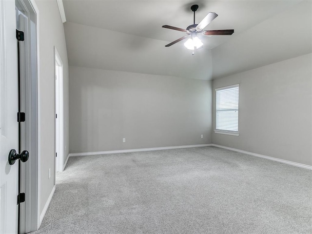 18232 Scarborough Dr, Edmond, OK 73012 - unfurnished room featuring carpet floors, vaulted ceiling, and ceiling fan