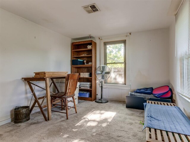 sitting room featuring visible vents and carpet flooring