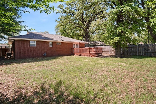 view of yard featuring a fenced backyard and a deck