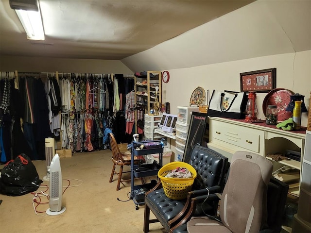 27582 N 2840th Rd, Okarche, OK 73762 - home office featuring lofted ceiling and carpet floors