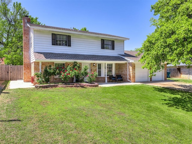 2909 Wheeler Ct, Oklahoma City, OK 73127 - traditional-style house with an attached garage, a chimney, concrete driveway, and fence
