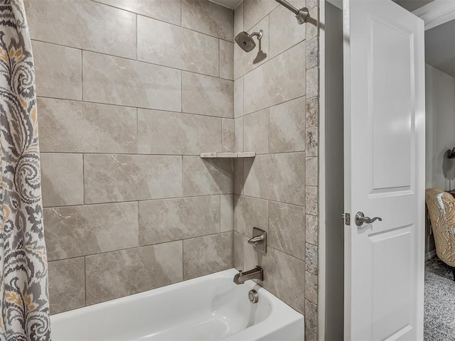 full bathroom with shower / bathtub combination with curtain