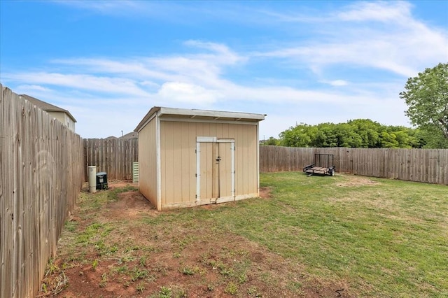 view of shed featuring a fenced backyard