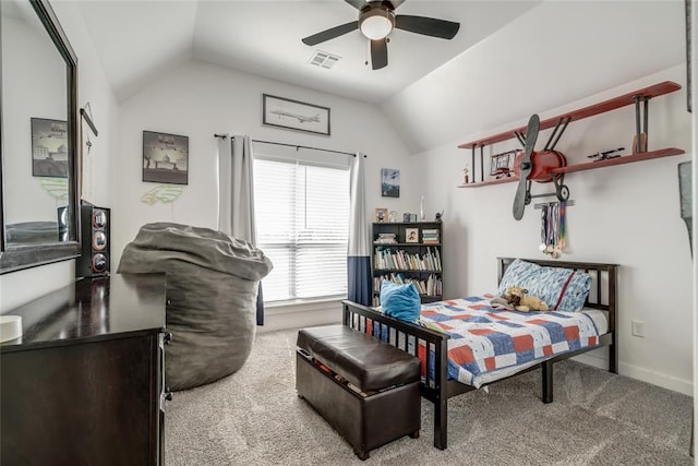 4145 Thunderhead Rd, Norman, OK 73072 - bedroom featuring lofted ceiling, carpet flooring, and a ceiling fan