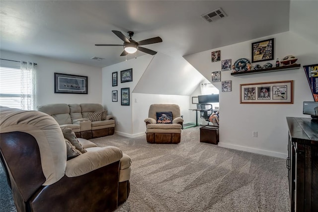 4145 Thunderhead Rd, Norman, OK 73072 - carpeted living room featuring ceiling fan and baseboards