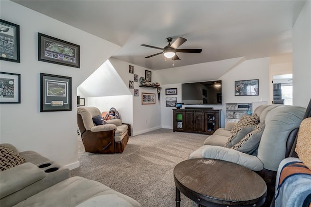 4145 Thunderhead Rd, Norman, OK 73072 - living area with ceiling fan, carpet, and lofted ceiling