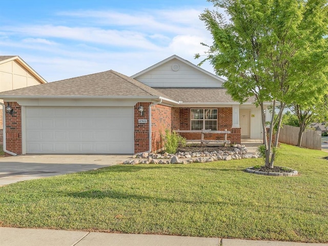12506 SE 16th Ct, Choctaw, OK 73020 - single story home with driveway, brick siding, a garage, a porch, and a front lawn