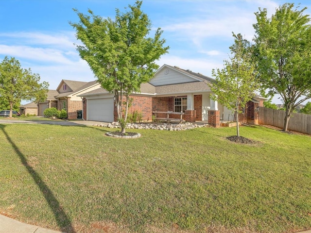 12506 SE 16th Ct, Choctaw, OK 73020 - ranch-style house featuring brick siding, driveway, a porch, and an attached garage