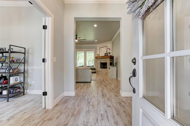 8350 Red Feather, Arcadia, OK 73007 - corridor featuring light wood-type flooring, baseboards, and crown molding