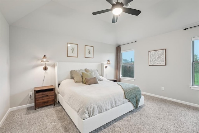 3320 Lola Ct, Moore, OK 73160 - bedroom featuring baseboards, multiple windows, carpet flooring, and lofted ceiling