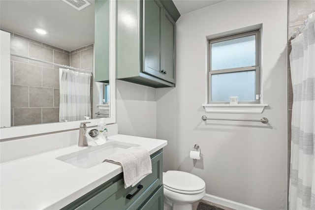 3320 Lola Ct, Moore, OK 73160 - full bath featuring vanity, toilet, curtained shower, and visible vents