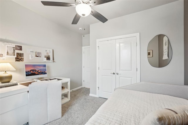 3320 Lola Ct, Moore, OK 73160 - bedroom featuring a ceiling fan, baseboards, light carpet, and a closet
