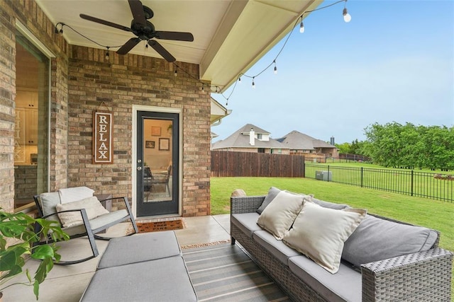 3320 Lola Ct, Moore, OK 73160 - view of patio featuring a fenced backyard, ceiling fan, and an outdoor hangout area