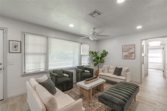 3224 NW 47th St, Oklahoma City, OK 73112 - living area with recessed lighting, visible vents, ceiling fan, and light wood-style flooring