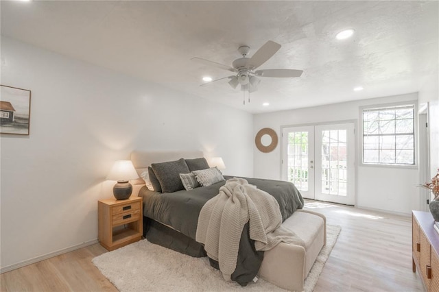 3224 NW 47th St, Oklahoma City, OK 73112 - bedroom with recessed lighting, light wood-style flooring, access to outside, baseboards, and french doors