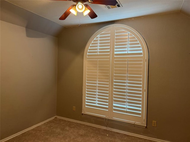 7900 Double Springs Dr, Oklahoma City, OK 73150 - unfurnished room with lofted ceiling, a ceiling fan, and carpet