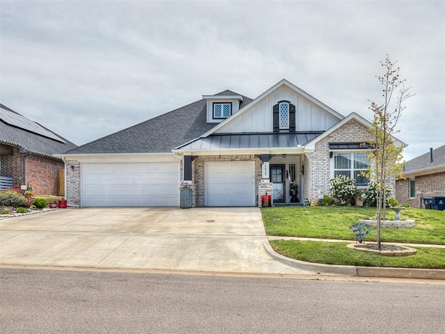 15936 Buffalo Dr, Oklahoma City, OK 73170 - craftsman-style home featuring concrete driveway, board and batten siding, roof with shingles, an attached garage, and a front lawn
