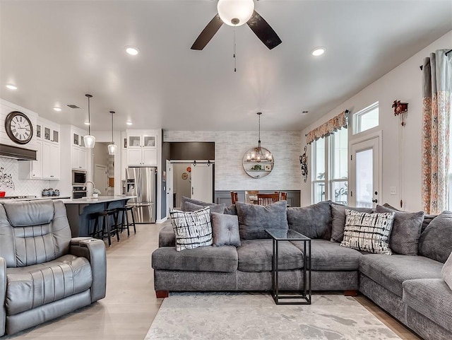 15936 Buffalo Dr, Oklahoma City, OK 73170 - living room featuring recessed lighting, a ceiling fan, and light wood finished floors