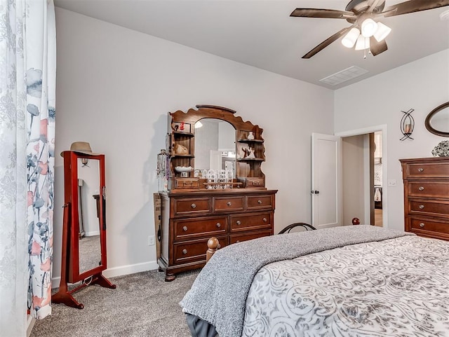 15936 Buffalo Dr, Oklahoma City, OK 73170 - carpeted bedroom featuring baseboards, visible vents, and ceiling fan