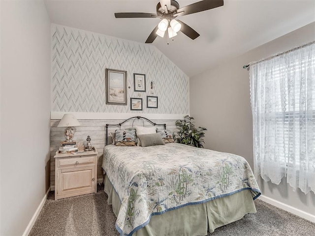 15936 Buffalo Dr, Oklahoma City, OK 73170 - bedroom with baseboards, a ceiling fan, carpet flooring, and vaulted ceiling