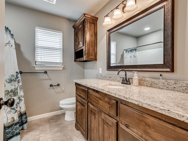 1832 Buckskin Ct, Blanchard, OK 73010 - full bathroom with baseboards, vanity, a shower with shower curtain, and toilet