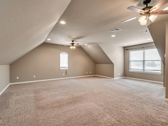 1832 Buckskin Ct, Blanchard, OK 73010 - additional living space featuring vaulted ceiling, a ceiling fan, carpet flooring, and recessed lighting