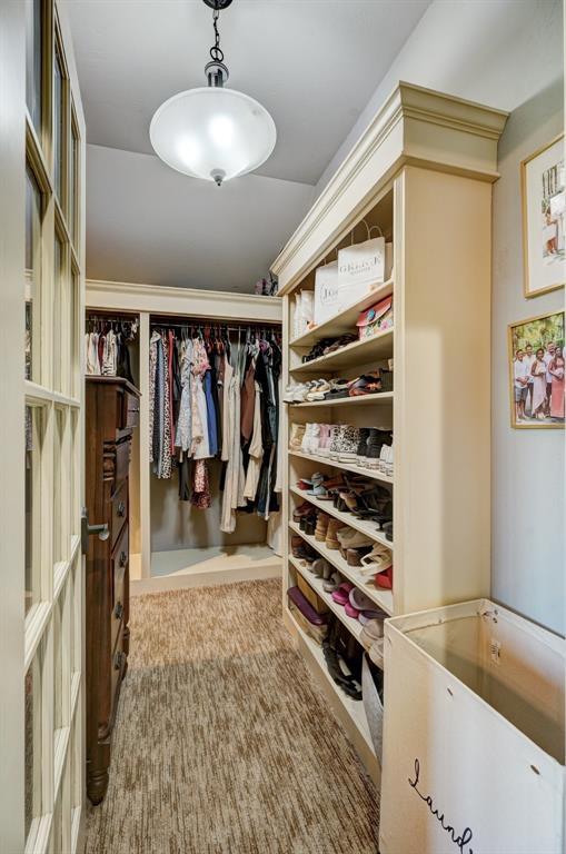 walk in closet with carpet floors